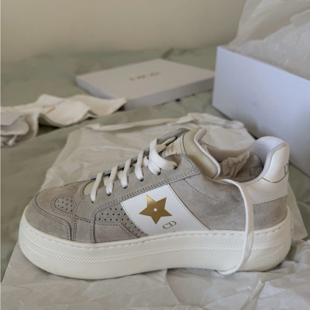Dior Star Platform Sneakers Light Beige Suede Calfskin Leather - Picture 2 of 16